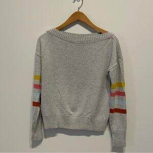 GAP Off-the-Shoulder Gray Sweater with Multicolor Stripes